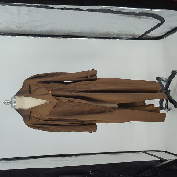 Oliver B Taffeta Double Breasted Trench Coat Green L retro vintage 90s y2k 80s - Picture 2 of 12